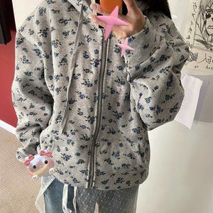 Gray Zipper Sweatshirts Hoodies
